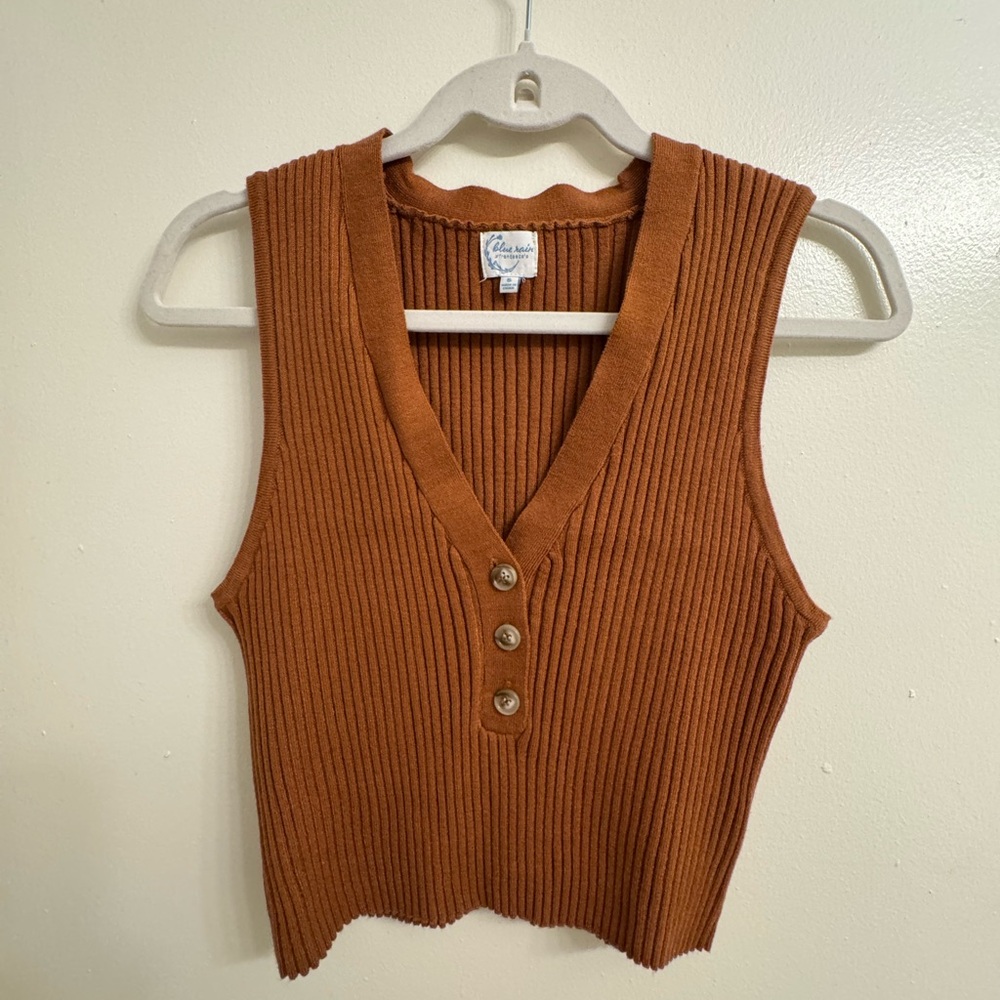 Ribbed Brown Sleeveless Top